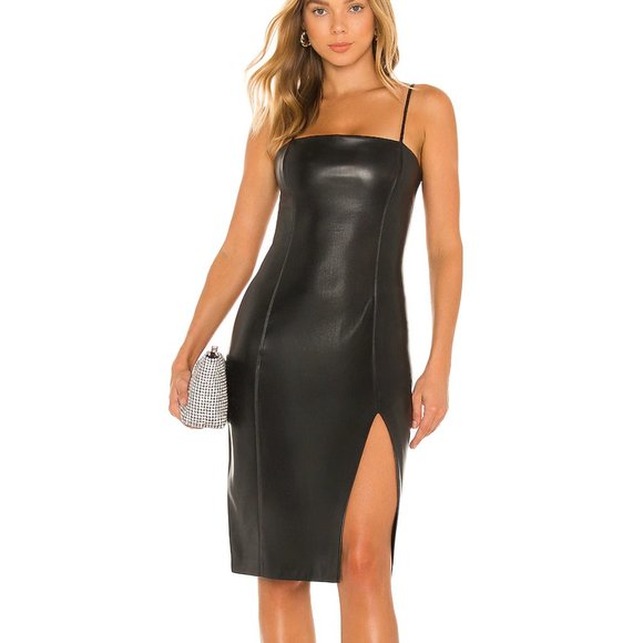 Susana Monaco Dresses & Skirts - NEW Susana Monaco Faux Leather Thin Strap Square Neck Midi Dress Black Small S
